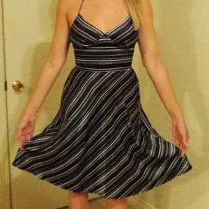 Black pin striped satin party dress size 3/4.